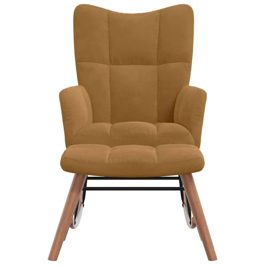 Chaise à bascule avec tabouret en velours marron - 4