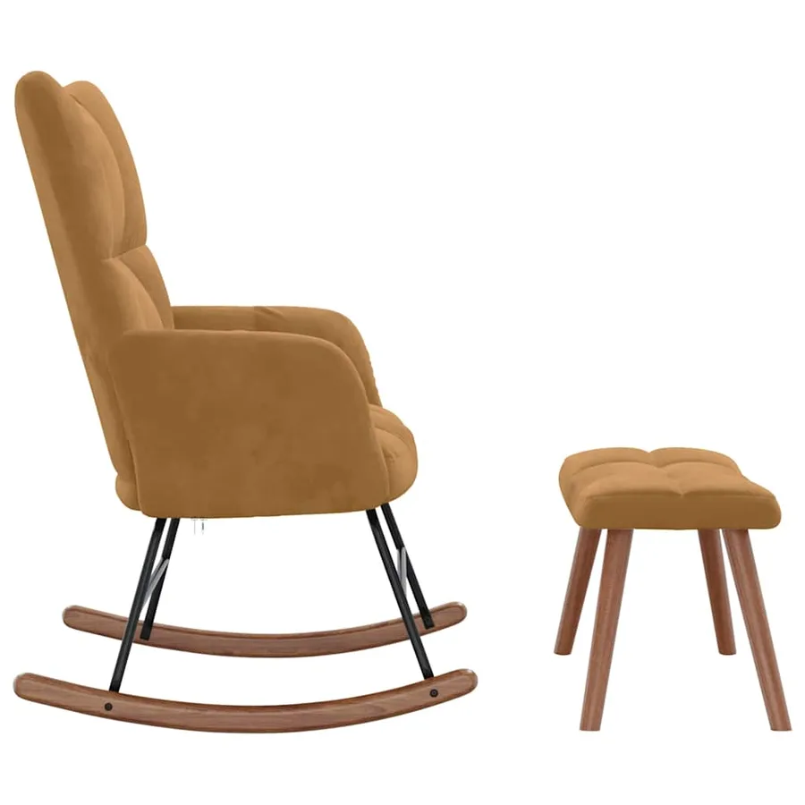 Chaise à bascule avec tabouret en velours marron - 6