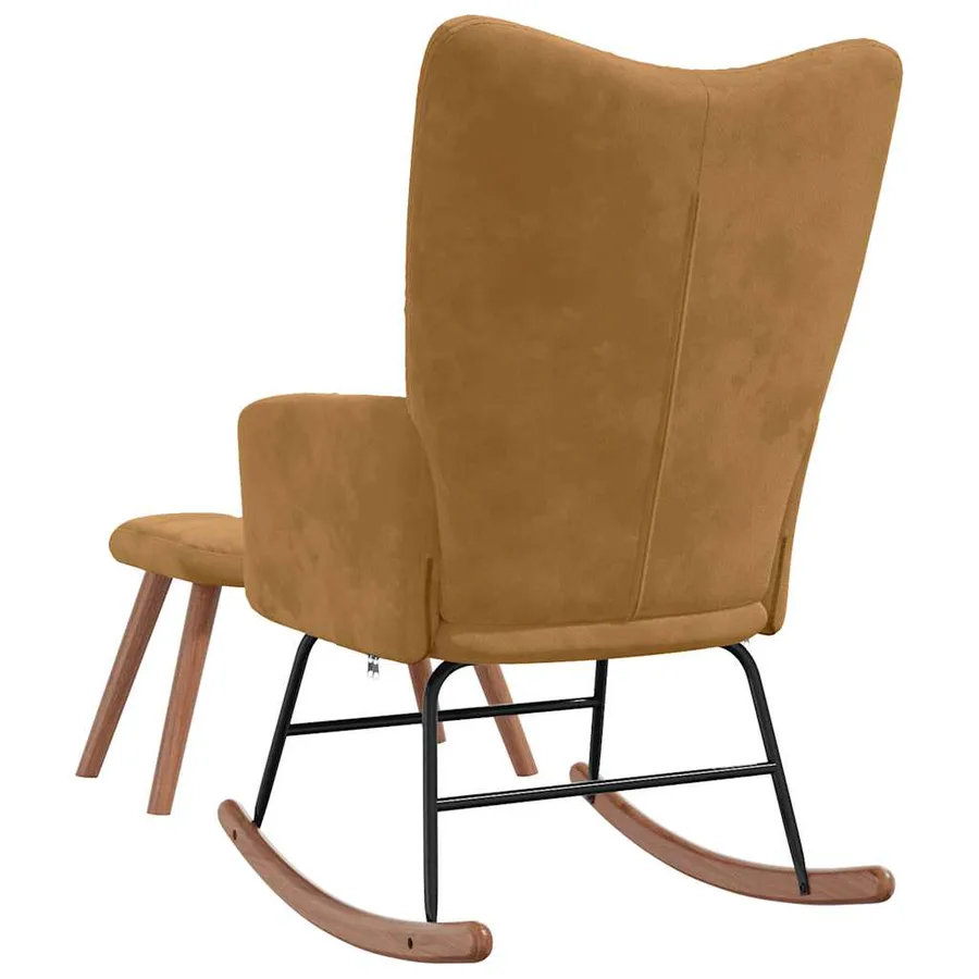 Chaise à bascule avec tabouret en velours marron - 9