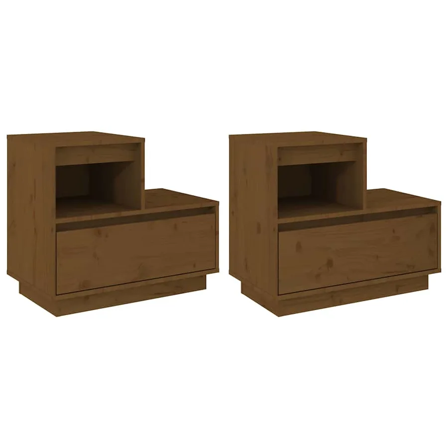 Tables de chevet 2pcs Marron miel 60x34x51cm Bois de pin massif - 2