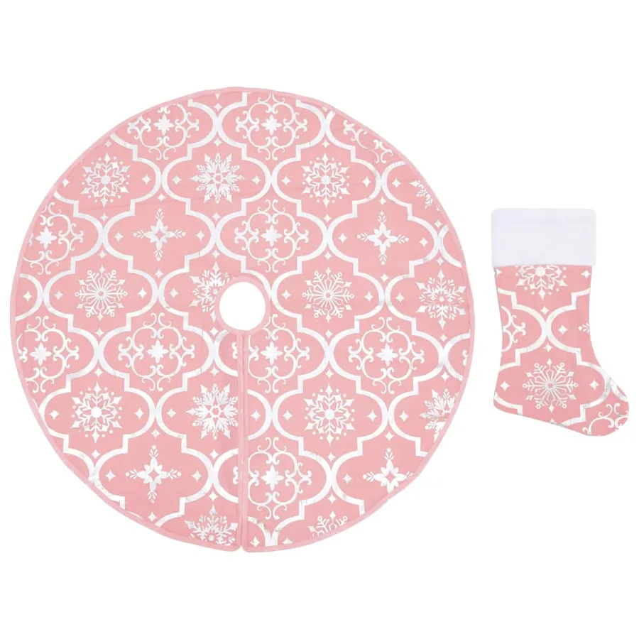 Jupe de sapin de Noël de luxe avec chaussette Rose 90 cm Tissu - 2
