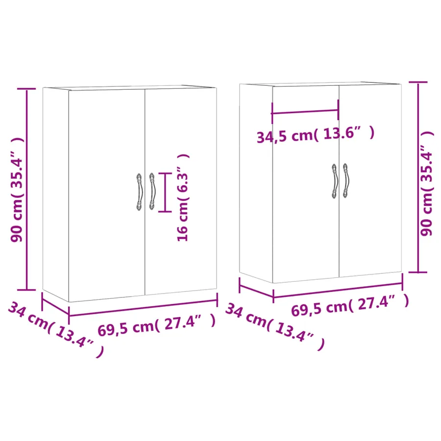 Armoires murales 2 pcs gris béton 69,5x34x90 cm - 12