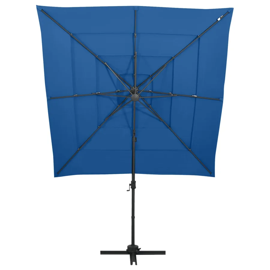 Parasol de jardin à 4 niveaux avec mât en aluminium bleu azuré - 2