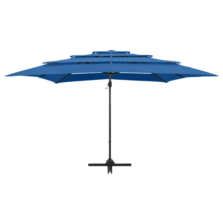 Parasol de jardin à 4 niveaux avec mât en aluminium bleu azuré - 3