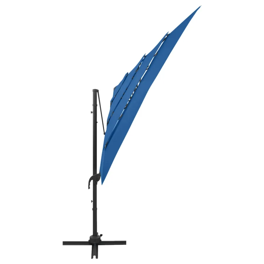 Parasol de jardin à 4 niveaux avec mât en aluminium bleu azuré - 4