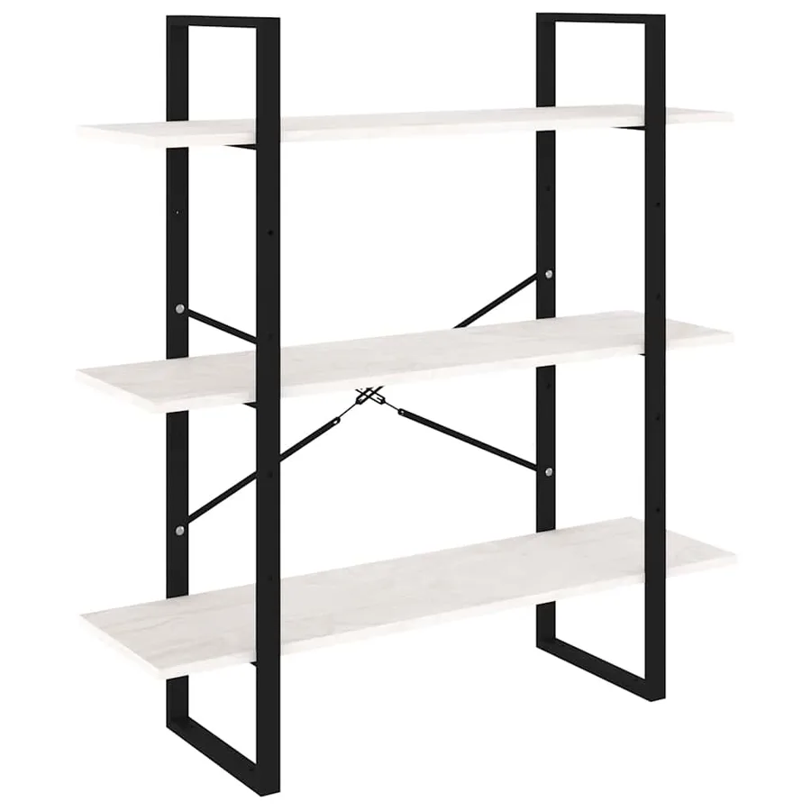 Bibliothèque à 3 niveaux Blanc 100x30x105 cm Bois de pin massif - 2