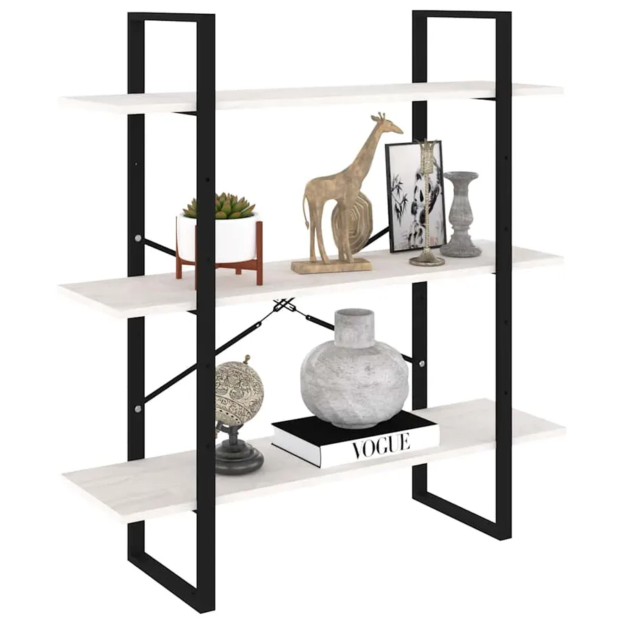 Bibliothèque à 3 niveaux Blanc 100x30x105 cm Bois de pin massif - 3