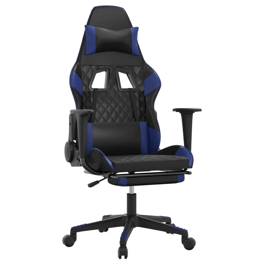 Chaise de jeu de massage et repose-pied Noir et bleu Similicuir - 2