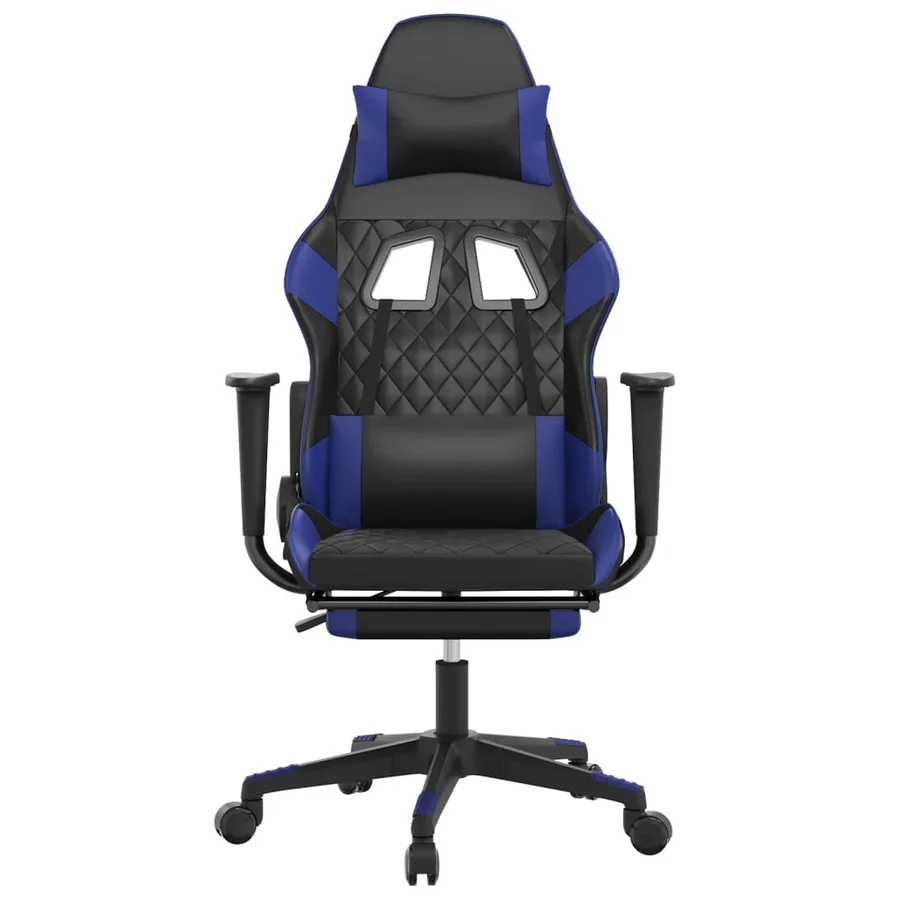 Chaise de jeu de massage et repose-pied Noir et bleu Similicuir - 4