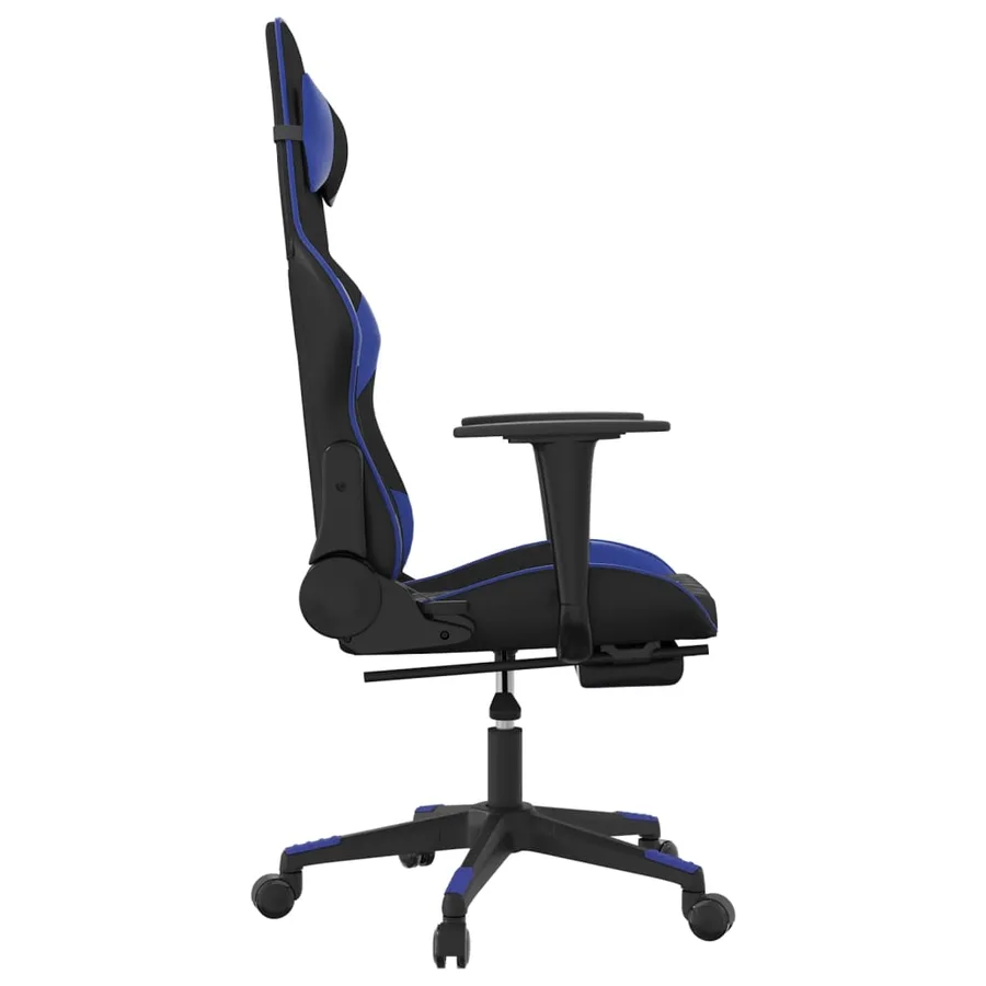 Chaise de jeu de massage et repose-pied Noir et bleu Similicuir - 5