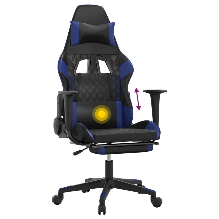 Chaise de jeu de massage et repose-pied Noir et bleu Similicuir - 8