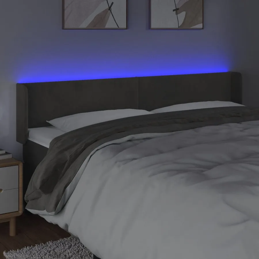 Tête de lit à LED Gris foncé 203x16x78/88 cm Velours - 4