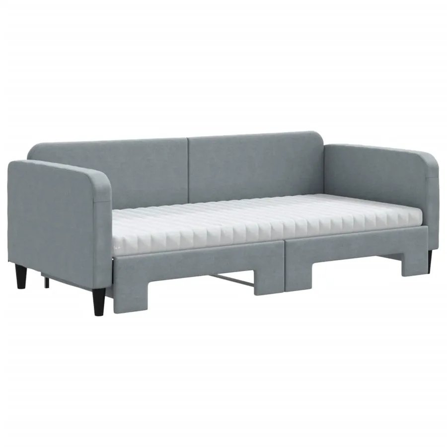 Lit de jour avec gigogne et matelas gris clair 90x190 cm tissu - 3