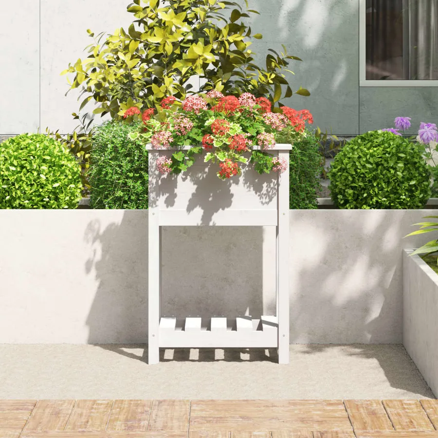 Jardinière avec étagère Blanc 54x34,5x81 cm Bois massif de pin - 3