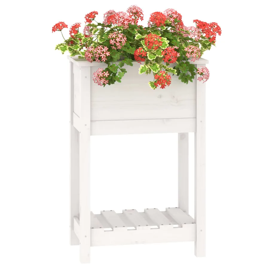 Jardinière avec étagère Blanc 54x34,5x81 cm Bois massif de pin - 4
