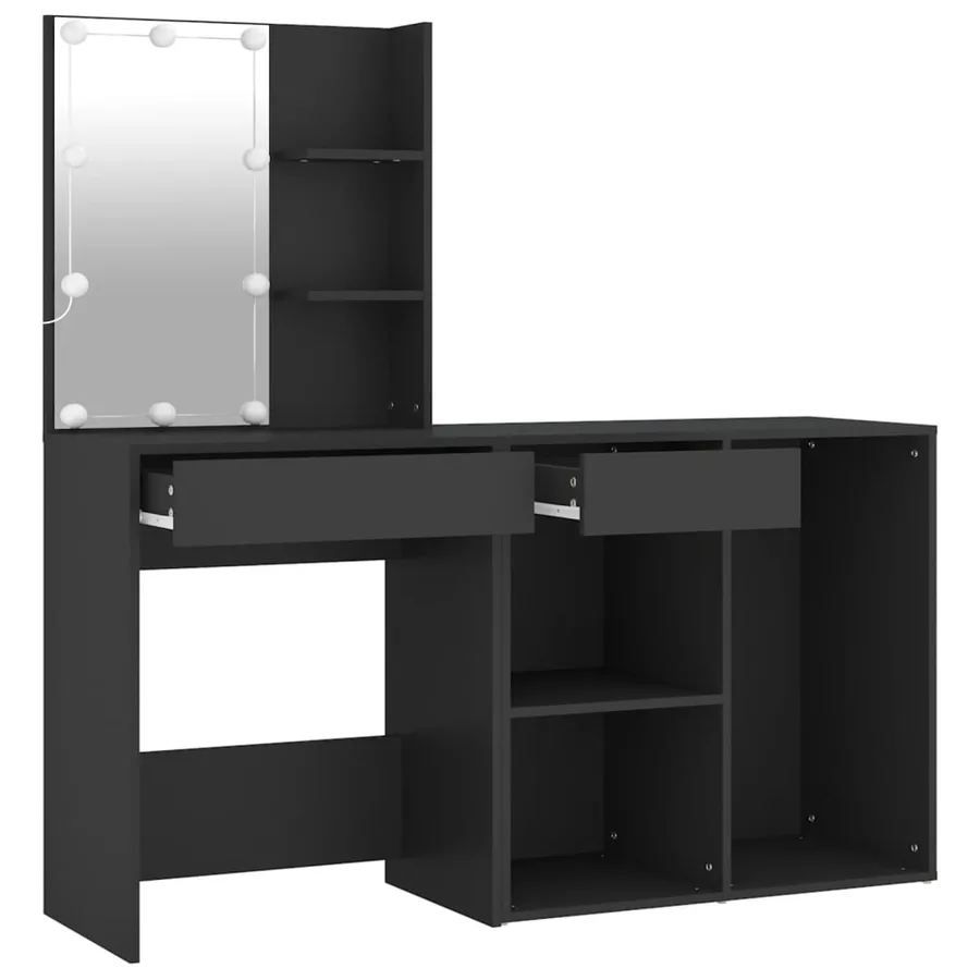 Coiffeuse à LED avec armoire noir bois d'ingénierie - 7