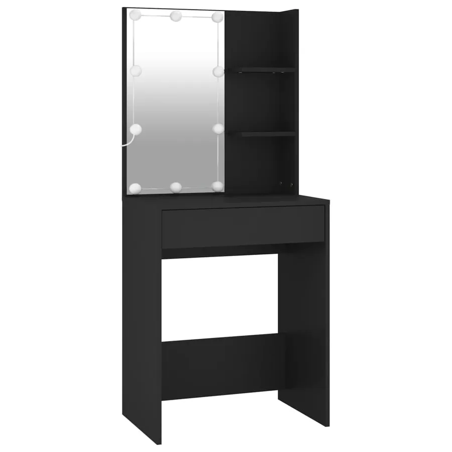 Coiffeuse à LED avec armoire noir bois d'ingénierie - 9