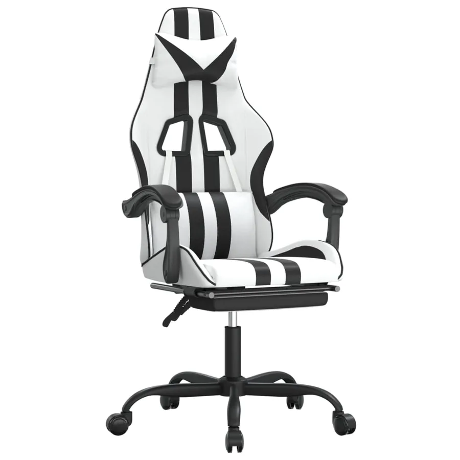 Chaise de jeu avec repose-pied Blanc et noir Similicuir - 2