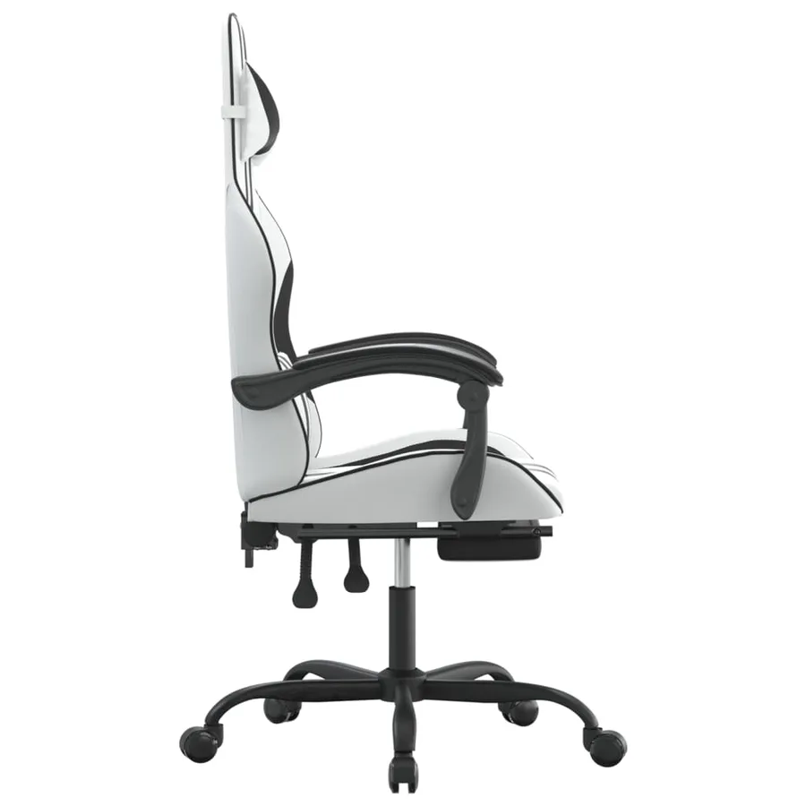 Chaise de jeu avec repose-pied Blanc et noir Similicuir - 4