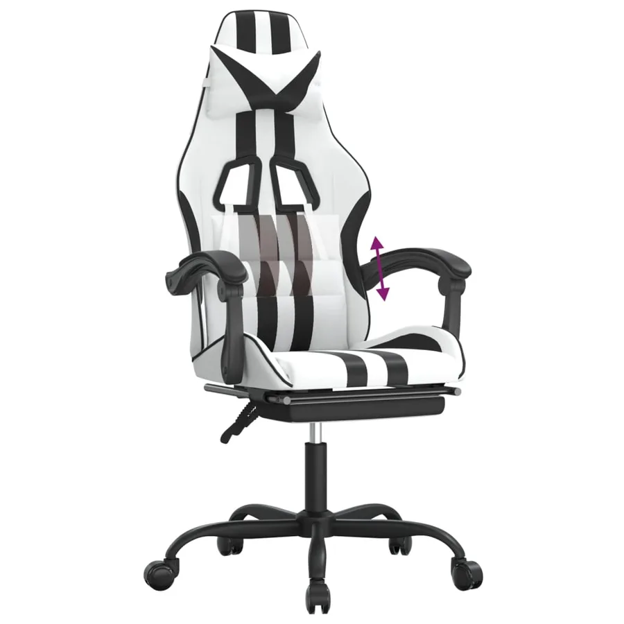 Chaise de jeu avec repose-pied Blanc et noir Similicuir - 8