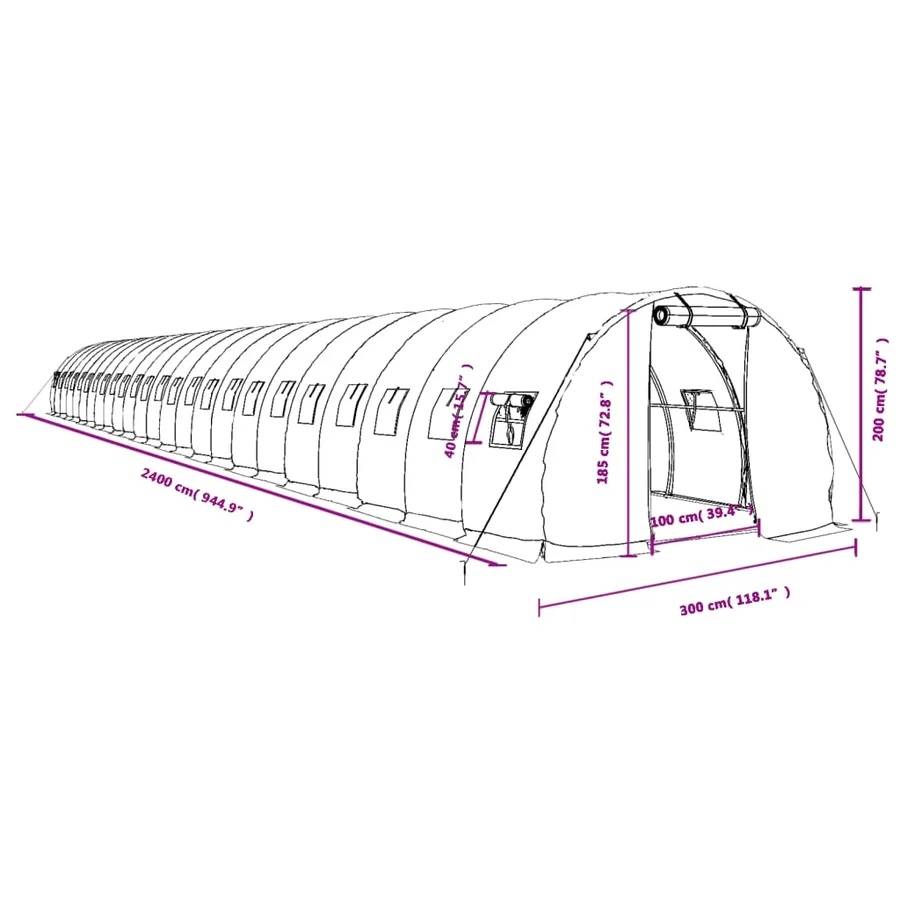Serre avec cadre en acier vert 72 m² 24x3x2 m - 12