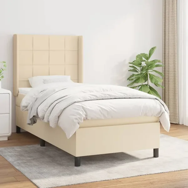 Sommier à lattes de lit avec matelas Crème 90x200 cm Tissu