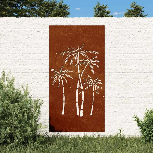 Décoration murale jardin 105x55 cm acier corten design palmier