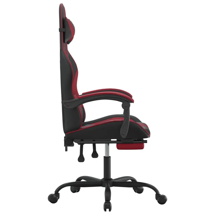 Chaise de jeu avec repose-pied Noir/rouge bordeaux Similicuir - 4