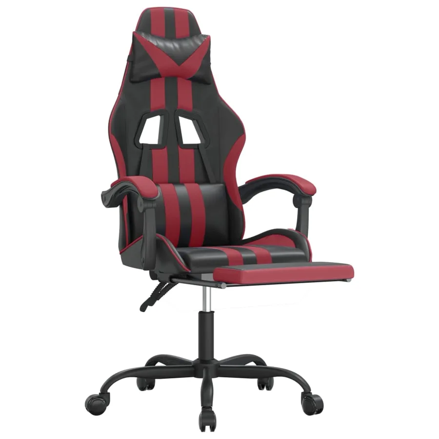 Chaise de jeu avec repose-pied Noir/rouge bordeaux Similicuir - 6