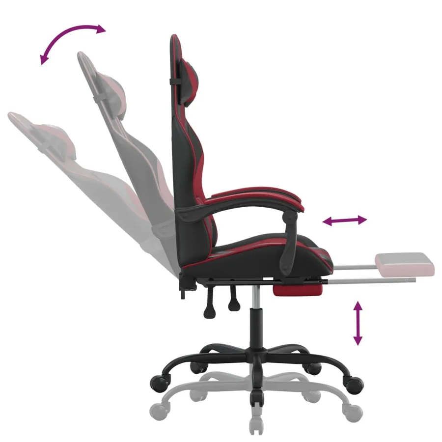 Chaise de jeu avec repose-pied Noir/rouge bordeaux Similicuir - 7