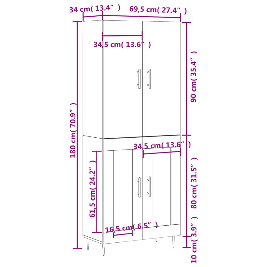Buffet haut Chêne sonoma 69,5x34x180 cm Bois d'ingénierie - 13