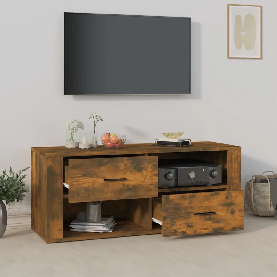 Meuble TV Chêne fumé 100x35x40 cm Bois d'ingénierie - 3