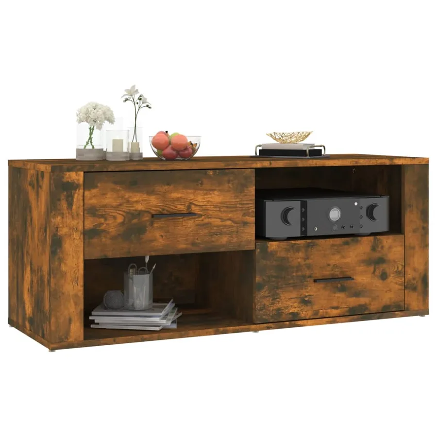 Meuble TV Chêne fumé 100x35x40 cm Bois d'ingénierie - 4