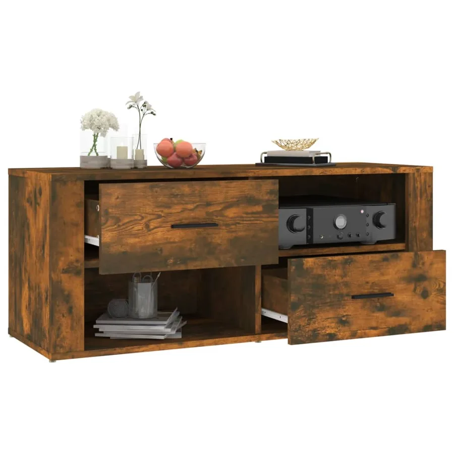 Meuble TV Chêne fumé 100x35x40 cm Bois d'ingénierie - 5