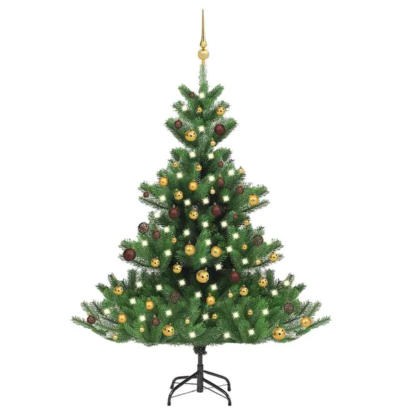 Sapin de Noël artificiel Nordmann avec LED et boules Vert 150cm