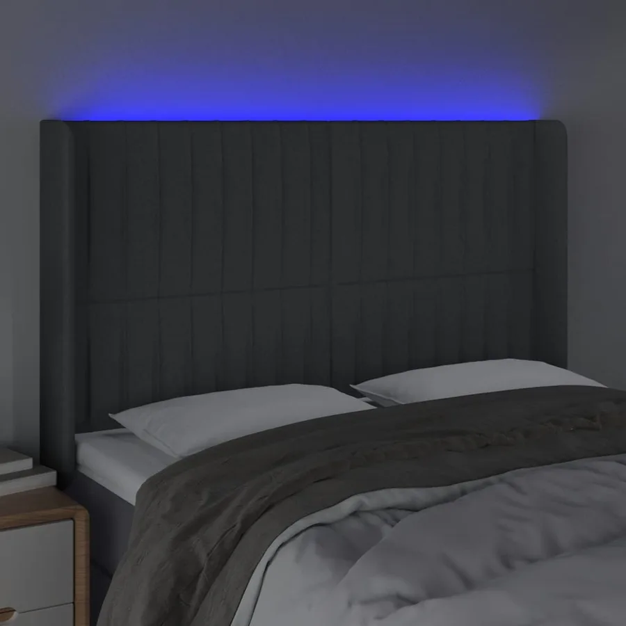 Tête de lit à LED Gris foncé 147x16x118/128 cm Tissu - 4