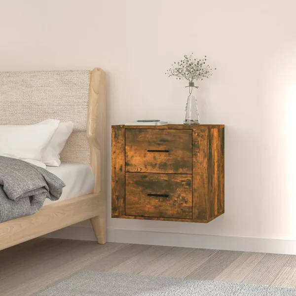 Table de chevet murale Chêne fumé 50x36x47 cm