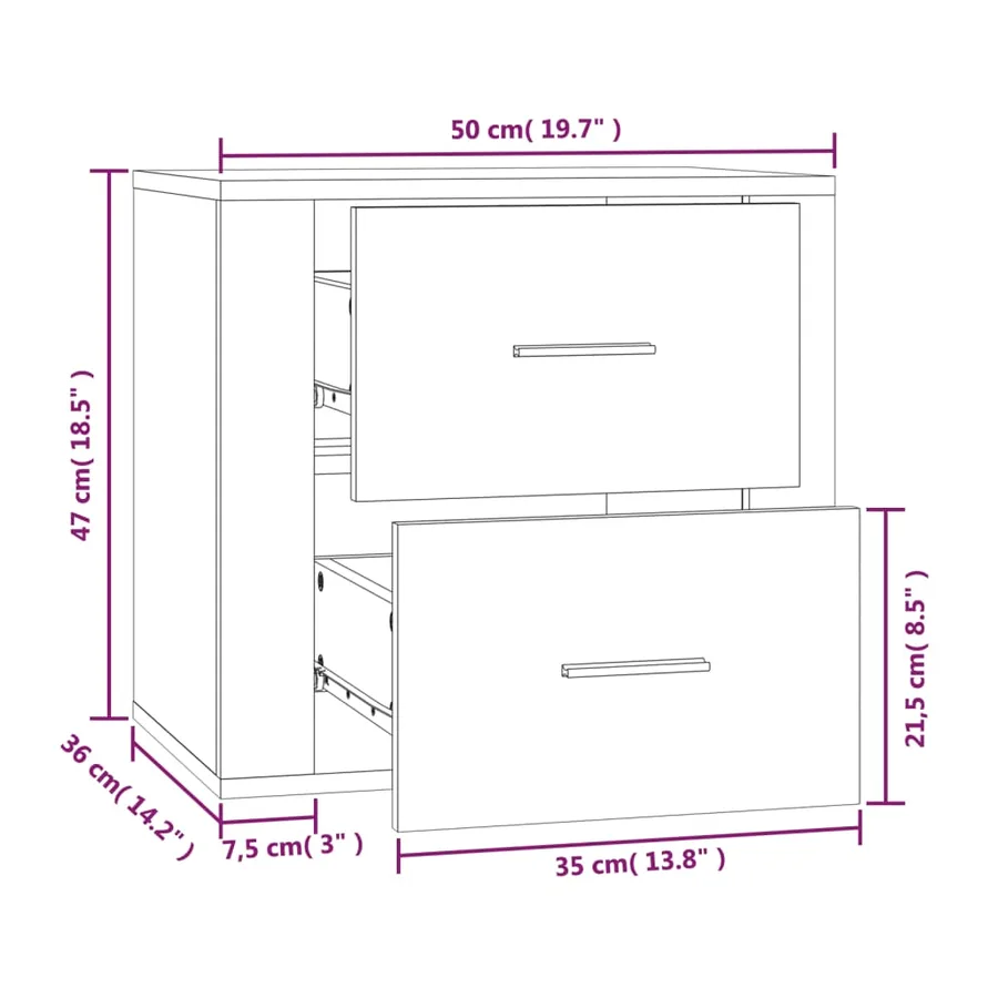 Table de chevet murale Chêne fumé 50x36x47 cm - 11
