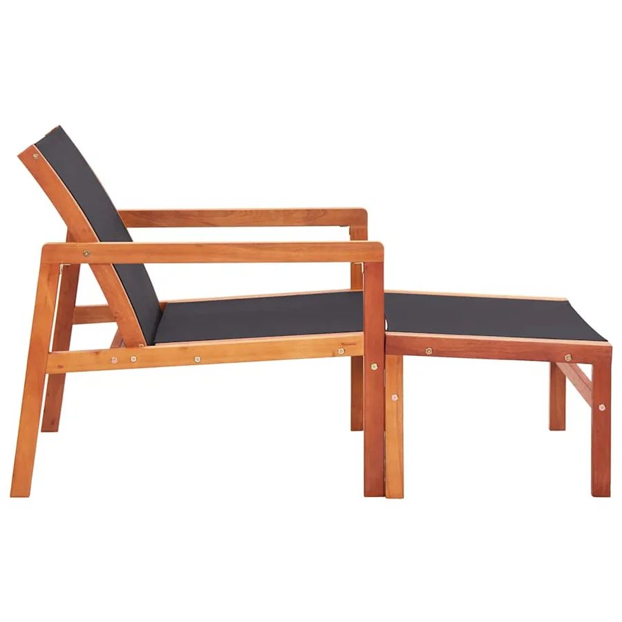 Chaise de jardin et repose-pied Eucalyptus solide et textilène - 3
