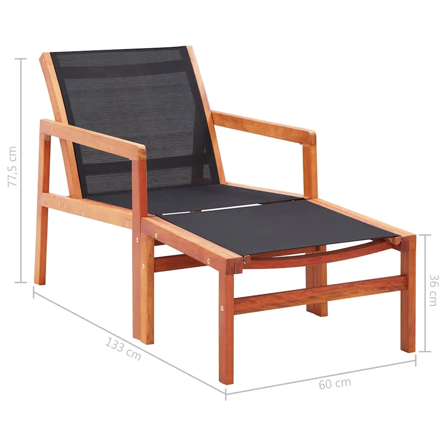 Chaise de jardin et repose-pied Eucalyptus solide et textilène - 8