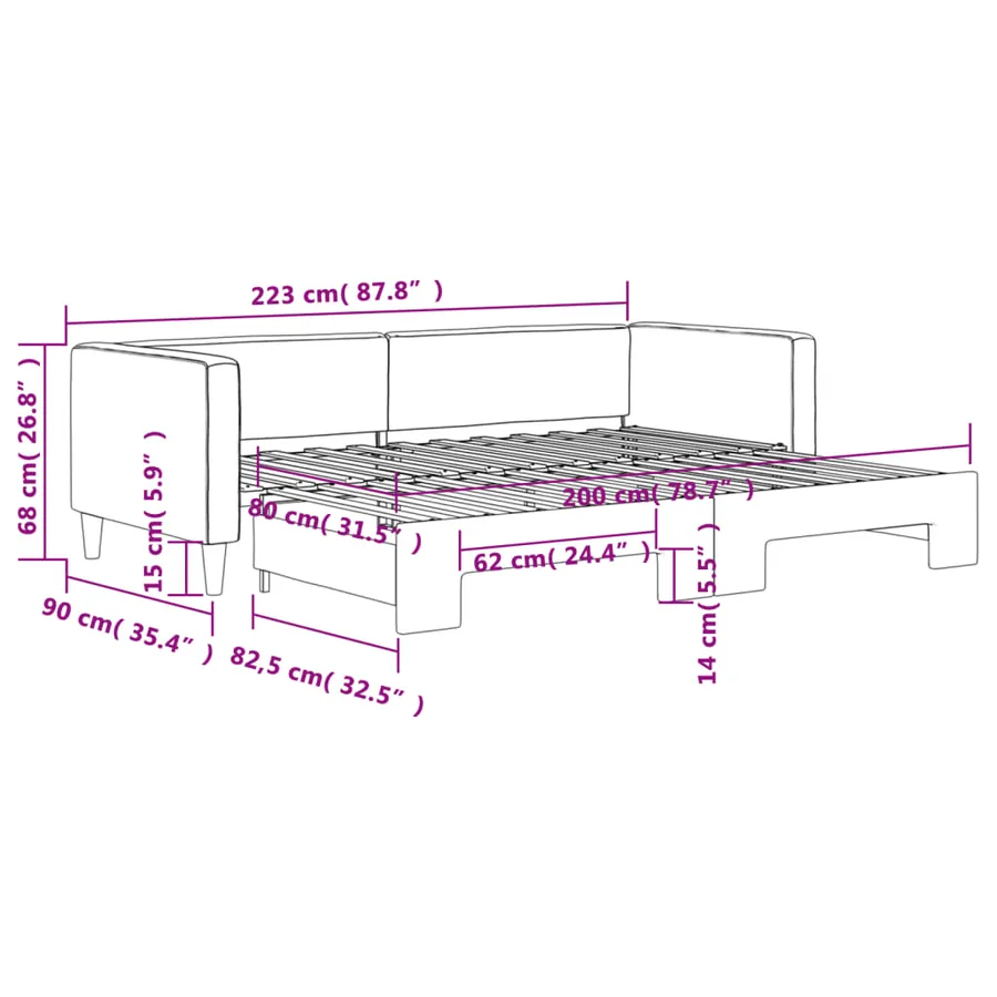 Lit de jour avec gigogne sans matelas gris foncé 80x200 cm - 11