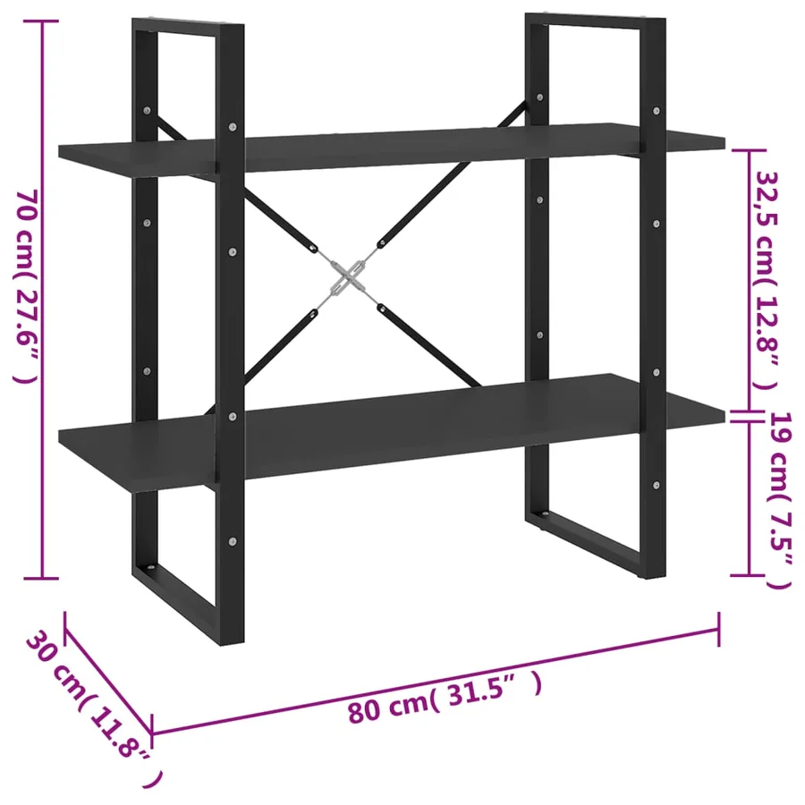 Bibliothèque à 2 niveaux Gris 80x30x70 cm bois d'ingénierie - 7