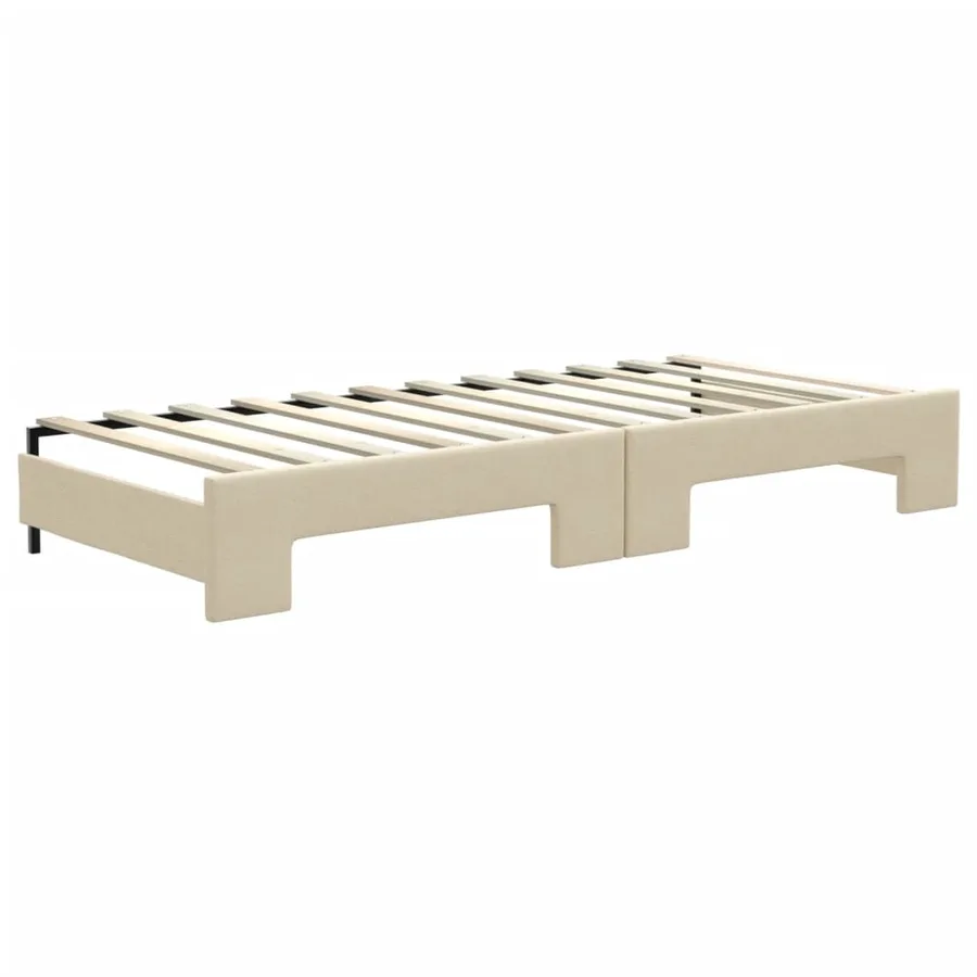 Lit de jour avec gigogne et matelas crème 80x200 cm tissu - 5