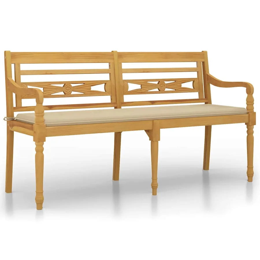 Banc Batavia avec coussin beige 150 cm Bois de teck massif - 2