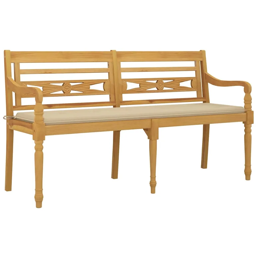 Banc Batavia avec coussin beige 150 cm Bois de teck massif - 3
