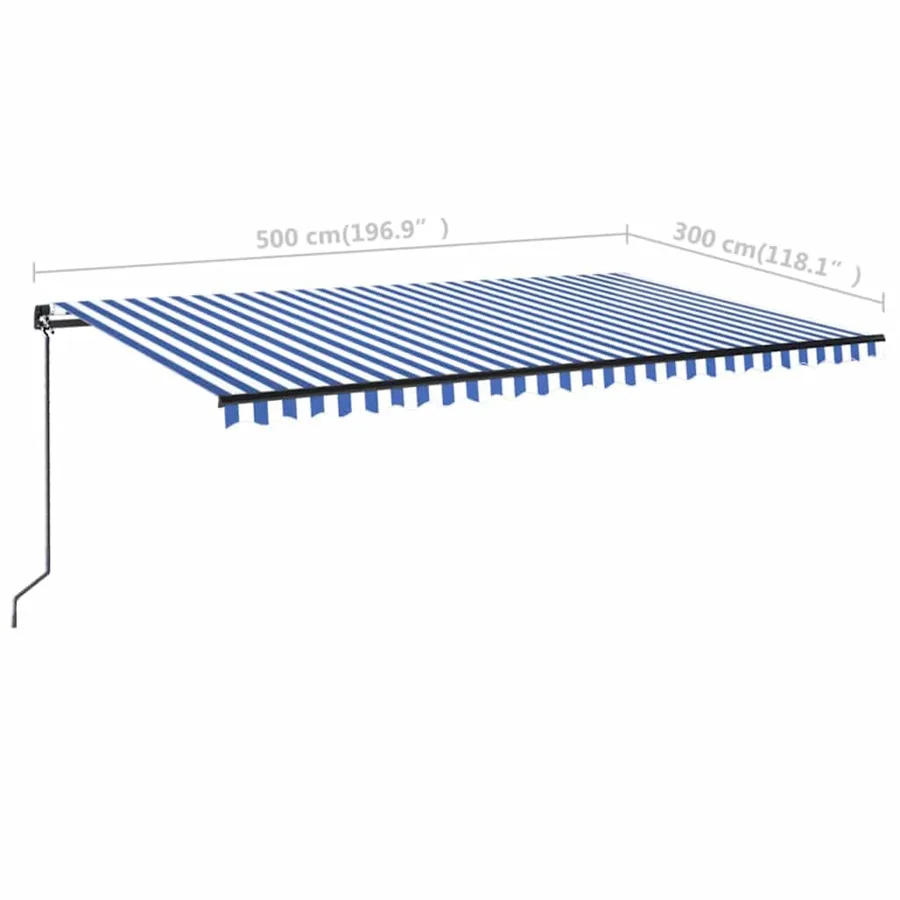Auvent manuel rétractable avec LED 500x300 cm Bleu et blanc - 7