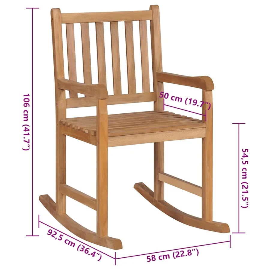 Chaise à bascule avec coussin taupe Bois de teck solide - 9