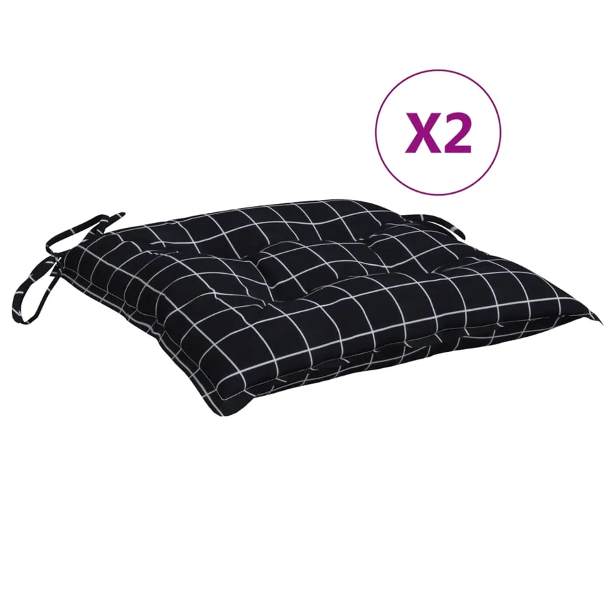 Coussins de chaise lot de 2 carreaux noir 50x50x7 cm - 2