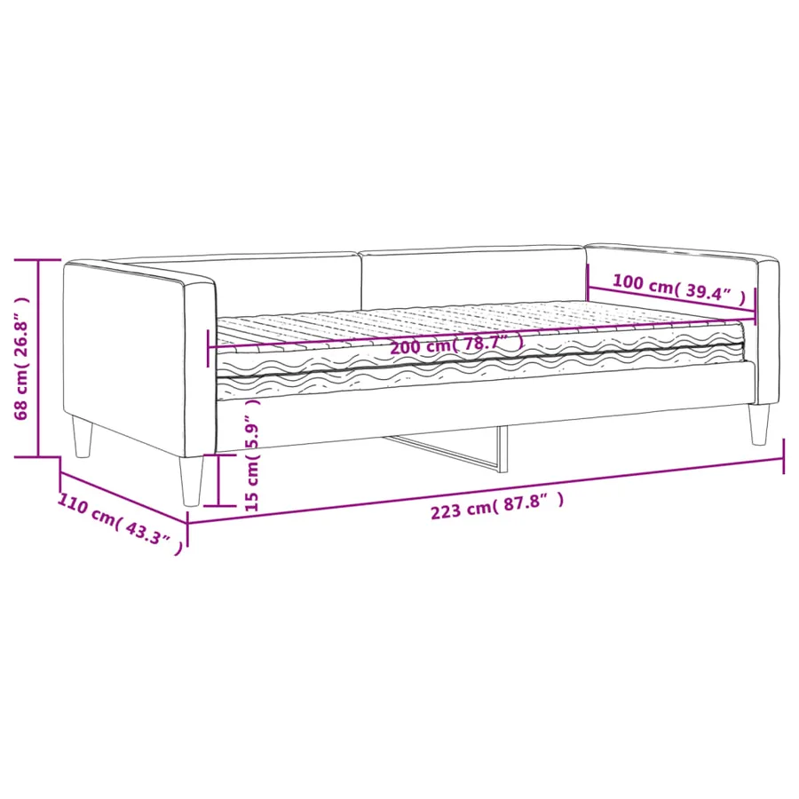 Lit de jour avec matelas crème 100x200 cm tissu - 12