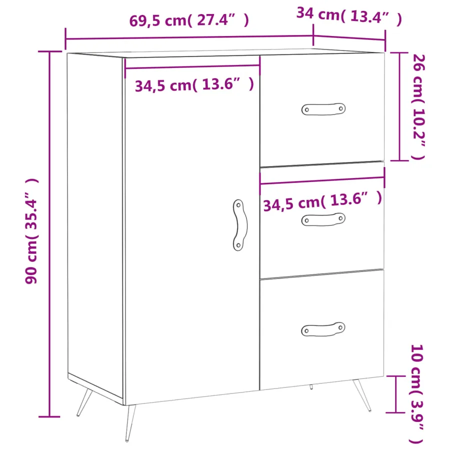 Buffet Blanc brillant 69,5x34x90 cm Bois d'ingénierie - 13